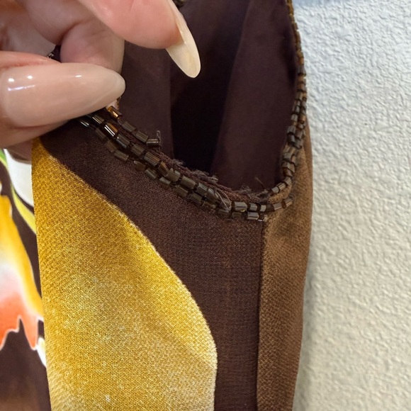 Vintage Midnight Velvet Beaded Floral Satin Camisole Top Brown Y2K Fairycore S - Picture 10 of 10